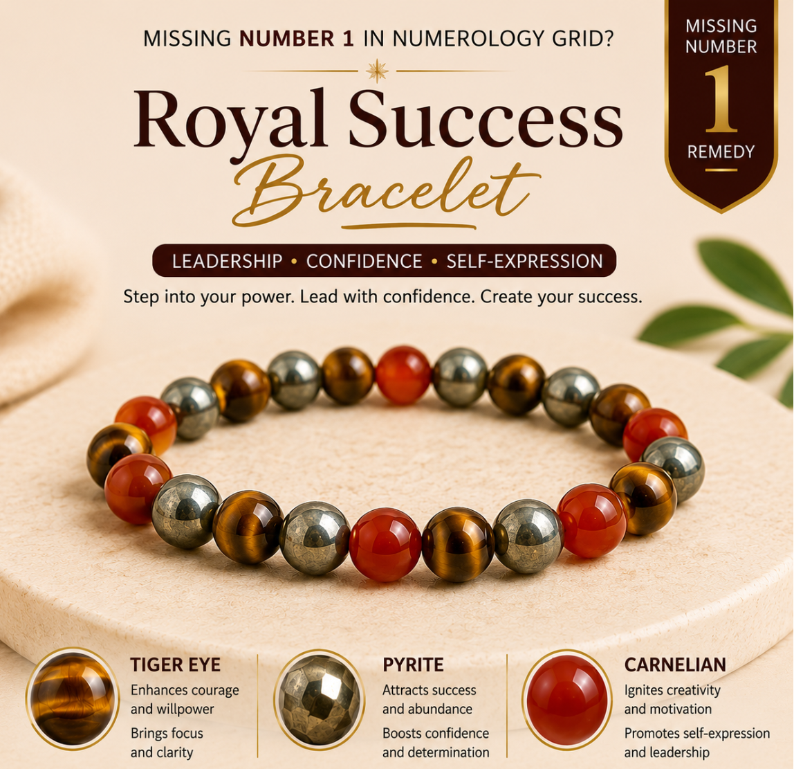 Royal Success Bracelet with Tiger Eye, Pyrite and Carnelian crystals