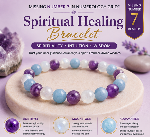 Spiritual Healing Bracelet with Amethyst, Moonstone and Aquamarine crystals