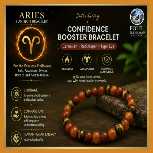 Aries Sun Sign Bracelet – Confidence Booster with Carnelian, Red Jasper and Tiger Eye crystals